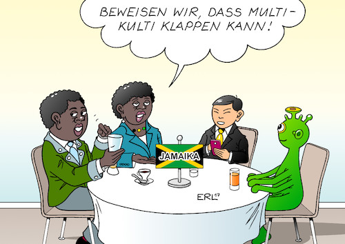 Cartoon: Schwarz-Gelb-Grün (medium) by Erl tagged bundestagswahl,regierungsbildung,regierung,koalition,jamaika,schwarz,gelb,grün,cdu,csu,fdp,bündnis,90,die,grünen,sondierung,gespräche,hautfarbe,multikulti,zusammenleben,kulturen,kompromiss,demokratie,erde,marsmännchen,bier,kaffe,mineralwasser,saft,smartphone,digitalisierung,karikatur,erl,bundestagswahl,regierungsbildung,regierung,koalition,jamaika,schwarz,gelb,grün,cdu,csu,fdp,bündnis,90,die,grünen,sondierung,gespräche,hautfarbe,multikulti,zusammenleben,kulturen,kompromiss,demokratie,erde,marsmännchen,bier,kaffe,mineralwasser,saft,smartphone,digitalisierung,karikatur,erl