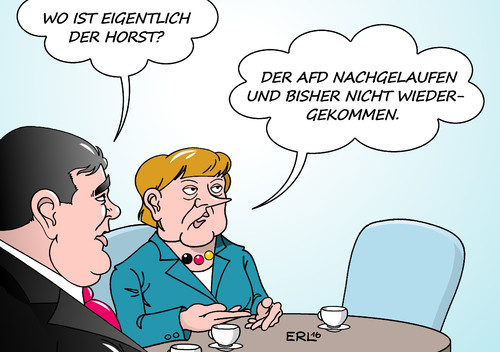 Cartoon: Seehofer (medium) by Erl tagged regierung,cdu,csu,spd,herausforderung,afd,rechtspopulismus,rechts,imitation,nachlaufen,ministerpräsident,bayern,horst,seehofer,distanz,bundeskanzlerin,merkel,gabriel,karikatur,erl,regierung,cdu,csu,spd,herausforderung,afd,rechtspopulismus,rechts,imitation,nachlaufen,ministerpräsident,bayern,horst,seehofer,distanz,bundeskanzlerin,merkel,gabriel,karikatur,erl