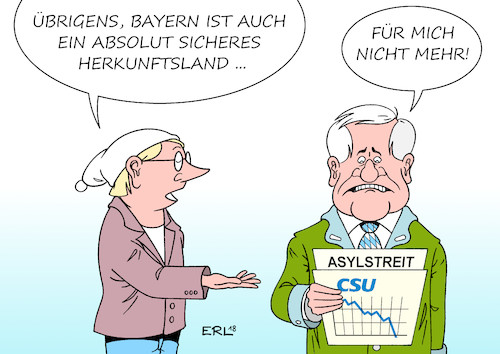 Cartoon: Seehofer (medium) by Erl tagged politik,deutschland,streit,flüchtlingspolitik,asylmasterplan,innenminister,horst,seehofer,csu,flüchtlinge,lösung,national,drohung,rücktritt,bundeskanzlerin,merkel,cdu,eu,europa,regierungskrise,landtagswahl,bayern,angst,afd,rechtspopulismus,markus,söder,sprache,verrohung,asyltourismus,kritik,kirchen,christliche,werte,basis,abkehr,einbruch,umfragewerte,sichere,herkunftsländer,karikatur,erl,politik,deutschland,streit,flüchtlingspolitik,asylmasterplan,innenminister,horst,seehofer,csu,flüchtlinge,lösung,national,drohung,rücktritt,bundeskanzlerin,merkel,cdu,eu,europa,regierungskrise,landtagswahl,bayern,angst,afd,rechtspopulismus,markus,söder,sprache,verrohung,asyltourismus,kritik,kirchen,christliche,werte,basis,abkehr,einbruch,umfragewerte,sichere,herkunftsländer,karikatur,erl