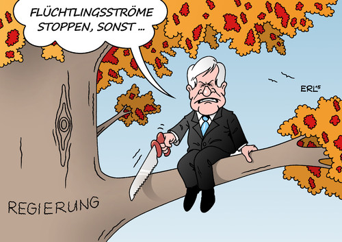 Cartoon: Seehofer I (medium) by Erl tagged koalitionsgipfel,regierung,koalition,schwarz,rot,cdu,csu,spd,flüchtlinge,flüchtlingsfrage,obergrenze,transitzonen,grenzen,schließung,kontrolle,merkel,gabriel,seehofer,ultimatum,ast,säge,baum,herbst,laub,karikatur,erl,koalitionsgipfel,regierung,koalition,schwarz,rot,cdu,csu,spd,flüchtlinge,flüchtlingsfrage,obergrenze,transitzonen,grenzen,schließung,kontrolle,merkel,gabriel,seehofer,ultimatum,ast,säge,baum,herbst,laub,karikatur,erl