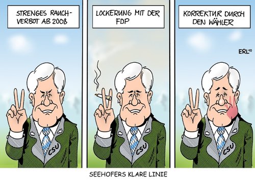 Cartoon: Seehofers klare Linie (medium) by Erl tagged bayern,rauchverbot,seehofer,csu,linie,schlingerkurs,streng,locker,fdp,ödp,volksbegehren,korrektur,bayern,rauchverbot,horst seehofer,gesundheit,nichtraucher,raucher,rauchen,csu,schlingerkurs,streng,locker,fdp,ödp,volksbegehren,korrektur,horst,seehofer