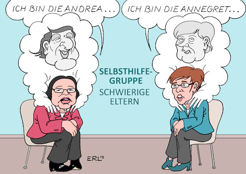 Cartoon: Selbsthilfegruppe (medium) by Erl tagged politik,partei,vergangenheit,trauma,spd,hartziv,gerhard,schröder,cdu,wir,schaffen,das,flüchtlingspolitik,angela,merkel,selbsthilfegruppe,andrea,nahles,annegret,kramp,karrenbauer,vorsitzende,töchter,eltern,karikatur,erl,politik,partei,vergangenheit,trauma,spd,hartziv,gerhard,schröder,cdu,wir,schaffen,das,flüchtlingspolitik,angela,merkel,selbsthilfegruppe,andrea,nahles,annegret,kramp,karrenbauer,vorsitzende,töchter,eltern,karikatur,erl