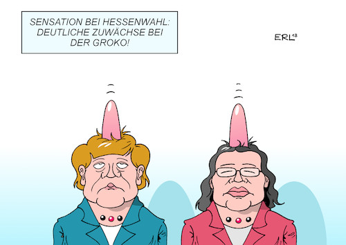 Cartoon: Sensation bei Hessenwahl (medium) by Erl tagged politik,wahl,hessen,landtagswahl,stimmungstest,grosse,koalition,groko,cdu,csu,bundeskanzlerin,angela,merkel,spd,vorsitzende,andrea,nahles,schicksalswahl,verluste,einbußen,prügel,beulen,zuwächse,wähler,stimmen,wählerstimmen,karikatur,erl,politik,wahl,hessen,landtagswahl,stimmungstest,grosse,koalition,groko,cdu,csu,bundeskanzlerin,angela,merkel,spd,vorsitzende,andrea,nahles,schicksalswahl,verluste,einbußen,prügel,beulen,zuwächse,wähler,stimmen,wählerstimmen,karikatur,erl