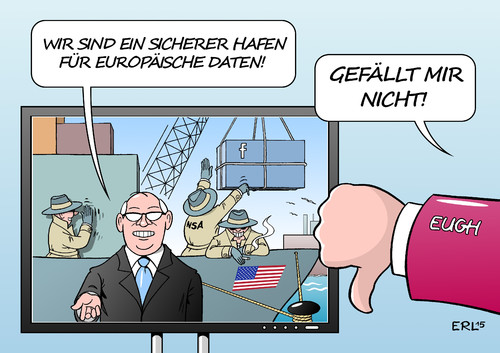 Cartoon: Sicherer Hafen (medium) by Erl tagged eu,europa,europäischer,gerichtshof,eugh,urteil,daten,austausch,usa,datenschutz,mangelhaft,geheimdienst,nsa,zugriff,internet,soziale,netzwerke,facebook,gefällt,mir,nicht,daumen,karikatur,erl,eu,europa,europäischer,gerichtshof,eugh,urteil,daten,austausch,usa,datenschutz,mangelhaft,geheimdienst,nsa,zugriff,internet,soziale,netzwerke,facebook,gefällt,mir,nicht,daumen,karikatur,erl