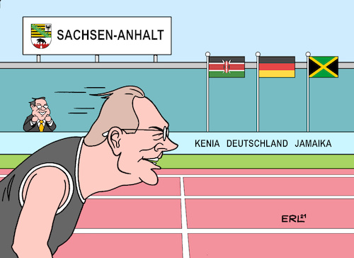 Cartoon: Sieger  Haseloff (medium) by Erl tagged politik,wahl,landtagswahl,sachsen,anhalt,ministerpräsident,reiner,haseloff,cdu,rennen,zieleinlauf,sieger,koalition,möglichkeit,kenia,deutschland,jamaika,simbabwe,spd,grüne,fdp,schwarz,rot,grün,gelb,hoffnung,rückenwind,armin,laschet,bundestagswahl,wahlkampf,karikatur,erl,politik,wahl,landtagswahl,sachsen,anhalt,ministerpräsident,reiner,haseloff,cdu,rennen,zieleinlauf,sieger,koalition,möglichkeit,kenia,deutschland,jamaika,simbabwe,spd,grüne,fdp,schwarz,rot,grün,gelb,hoffnung,rückenwind,armin,laschet,bundestagswahl,wahlkampf,karikatur,erl