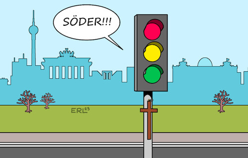 Cartoon: Söders Kreuzerlass (medium) by Erl tagged politik,bayern,csu,ministerpräsident,markus,söder,kreuzerlass,2018,anordnung,öffentliche,gebäude,kreuz,klage,bundesverwaltungsgericht,urteil,auftrieb,ambitionen,kanzleramt,berlin,ampel,ärgern,karikatur,erl,politik,bayern,csu,ministerpräsident,markus,söder,kreuzerlass,2018,anordnung,öffentliche,gebäude,kreuz,klage,bundesverwaltungsgericht,urteil,auftrieb,ambitionen,kanzleramt,berlin,ampel,ärgern,karikatur,erl