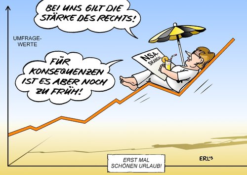 Cartoon: Sommerurlaub II (medium) by Erl tagged bundeskanzlerin,angela,merkel,sommerurlaub,sommerferien,nichtstun,umfragewerte,hoch,umfragehoch,nsa,abhörskandal,skandal,recht,stärke,konsequenzen,später,bundeskanzlerin,angela,merkel,sommerurlaub,sommerferien,nichtstun,umfragewerte,hoch,umfragehoch,nsa,abhörskandal,skandal,recht,stärke,konsequenzen,später