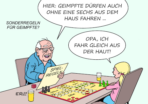 Cartoon: Sonderregeln für Geimpfte (medium) by Erl tagged politik,corona,virus,pandemie,covid19,lockdown,hoffnung,impfstoff,impfung,organisation,impfgipfel,impfangebot,reihenfolge,alt,kranke,pflege,berufe,systemrelevant,junge,gesunde,diskussion,privilegien,sonderregeln,geimpfte,opa,enkelin,spiel,spielregeln,schummeln,mensch,ärgere,dich,nicht,ethikkommission,karikatur,erl,politik,corona,virus,pandemie,covid19,lockdown,hoffnung,impfstoff,impfung,organisation,impfgipfel,impfangebot,reihenfolge,alt,kranke,pflege,berufe,systemrelevant,junge,gesunde,diskussion,privilegien,sonderregeln,geimpfte,opa,enkelin,spiel,spielregeln,schummeln,mensch,ärgere,dich,nicht,ethikkommission,karikatur,erl