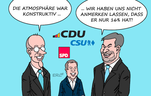 Cartoon: Sondierung (medium) by Erl tagged politik,wahl,sondierung,koalition,cdu,csu,spd,merz,söder,klingbeil,konstruktiv,karikatur,erl,politik,wahl,sondierung,koalition,cdu,csu,spd,merz,söder,klingbeil,konstruktiv,karikatur,erl