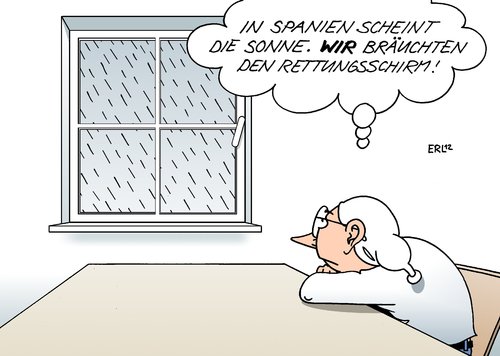 Cartoon: Spanien Rettungsschirm (medium) by Erl tagged spanien,banken,rettung,immobilien,kredit,blase,euro,rettungsschirm,bundestag,abstimmung,wetter,deutschland,regen,regenschirm,schirm,sommer,sonne