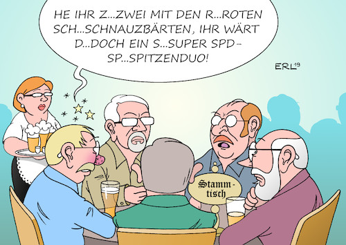 Cartoon: SPD-Doppelspitze (medium) by Erl tagged politik,partei,spd,suche,vorsitz,doppelspitze,paar,doppelt,stammtisch,betrunken,karikatur,erl,politik,partei,spd,suche,vorsitz,doppelspitze,paar,doppelt,stammtisch,betrunken,karikatur,erl
