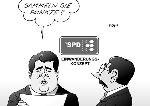 Cartoon: SPD-Punkte (medium) by Erl tagged spd,konzept,einwanderung,punkte,punktesystem,vorbild,kanada,payback,sammeln,frage,nervig,vorsitz,sigmar,gabriel