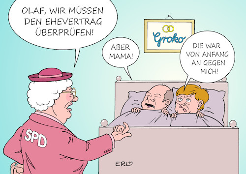 Cartoon: SPD (medium) by Erl tagged politik,spd,suche,spitzenduo,vorsitz,abstimmung,basis,norbert,walter,borjans,saskia,esken,groko,große,koalition,kritisch,überprüfung,koalitionsvertrag,klatsche,olaf,scholz,vizekanzler,finanzminister,bundeskanzlerin,angela,merkel,ehebett,ehevertrag,schwiegermutter,karikatur,erl,politik,spd,suche,spitzenduo,vorsitz,abstimmung,basis,norbert,walter,borjans,saskia,esken,groko,große,koalition,kritisch,überprüfung,koalitionsvertrag,klatsche,olaf,scholz,vizekanzler,finanzminister,bundeskanzlerin,angela,merkel,ehebett,ehevertrag,schwiegermutter,karikatur,erl