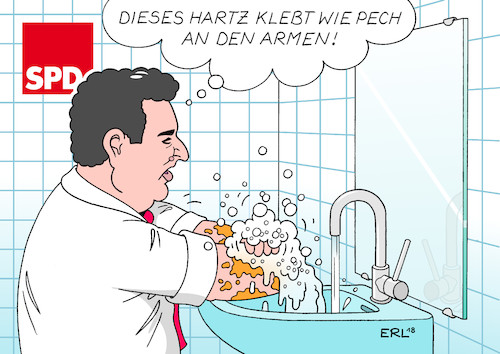 Cartoon: SPD Hartz IV (medium) by Erl tagged politik,spd,agenda,2010,hartz,iv,distanzierung,alternative,solidarisches,grundeinkommen,arbeitsminister,sozialminister,hubertus,heil,händewaschen,arme,armut,solidarität,sozialstaat,wähler,umfragetief,karikatur,erl,politik,spd,agenda,2010,hartz,iv,distanzierung,alternative,solidarisches,grundeinkommen,arbeitsminister,sozialminister,hubertus,heil,händewaschen,arme,armut,solidarität,sozialstaat,wähler,umfragetief,karikatur,erl