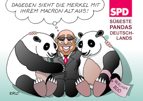 Cartoon: SPD Pandas (medium) by Erl tagged spd,partei,parteitag,bundestagswahl,wahl,wahlkampf,kanzlerkandidat,martin,schulz,anfang,euphorie,ernüchterung,umfragewerte,hoch,tief,rückstand,bundeskanzlerin,angela,merkel,weltpolitik,macht,kontakte,hoffnungsträger,emmanuel,macron,zoo,berlin,ankunft,panda,karikatur,erl,spd,partei,parteitag,bundestagswahl,wahl,wahlkampf,kanzlerkandidat,martin,schulz,anfang,euphorie,ernüchterung,umfragewerte,hoch,tief,rückstand,bundeskanzlerin,angela,merkel,weltpolitik,macht,kontakte,hoffnungsträger,emmanuel,macron,zoo,berlin,ankunft,panda,karikatur,erl
