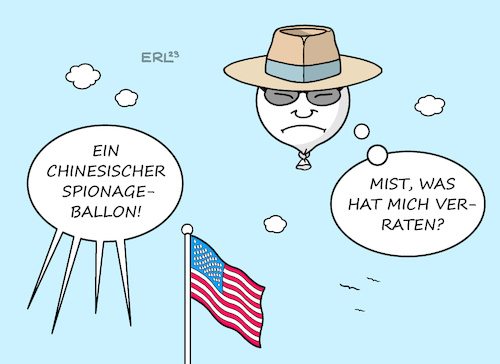 Cartoon: Spionageballon (medium) by Erl tagged politik,geheimdienst,spionage,spionageballon,china,usa,ausspähen,atomanlagen,ballon,flagge,karikatur,erl,politik,geheimdienst,spionage,spionageballon,china,usa,ausspähen,atomanlagen,ballon,flagge,karikatur,erl