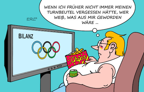 Cartoon: Sportförderung (medium) by Erl tagged politik,sport,olympische,spiele,sommerspiele,paris,2024,bilanz,deutschland,medaillen,medaillenspiegel,rückgang,diskussion,sportförderung,breitensport,kinder,jugendliche,schule,schulsport,turnbeutel,vergessen,fernsehen,couch,bier,chips,bewegungsmangel,bewegung,karikatur,erl,politik,sport,olympische,spiele,sommerspiele,paris,2024,bilanz,deutschland,medaillen,medaillenspiegel,rückgang,diskussion,sportförderung,breitensport,kinder,jugendliche,schule,schulsport,turnbeutel,vergessen,fernsehen,couch,bier,chips,bewegungsmangel,bewegung,karikatur,erl