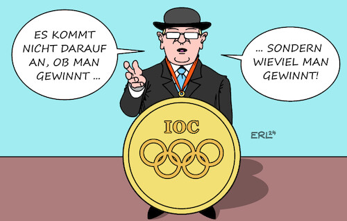 Cartoon: Sportsgeist (medium) by Erl tagged politik,sport,olympia,olympische,spiele,paris,2024,ioc,geld,gier,gewinn,milliarden,sportler,sportlerin,medaille,goldmedaille,gewinnen,dabei,sein,ist,alles,sportsgeist,karikatur,erl,politik,sport,olympia,olympische,spiele,paris,2024,ioc,geld,gier,gewinn,milliarden,sportler,sportlerin,medaille,goldmedaille,gewinnen,dabei,sein,ist,alles,sportsgeist,karikatur,erl