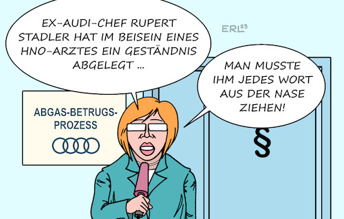 Cartoon: Stadler (medium) by Erl tagged politik,auto,autobauer,autokonzern,vw,tochter,audi,diesel,abgas,betrug,manipulation,prozess,exchef,rupert,stadler,geständnis,strafe,bewährung,hno,arzt,wort,nase,karikatur,erl,politik,auto,autobauer,autokonzern,vw,tochter,audi,diesel,abgas,betrug,manipulation,prozess,exchef,rupert,stadler,geständnis,strafe,bewährung,hno,arzt,wort,nase,karikatur,erl