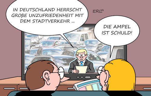 Cartoon: Stadtverkehr (medium) by Erl tagged politik,mobilität,stadt,verkehr,straßenverkehr,auto,öffentlicher,nahverkehr,bus,ubahn,sbahn,straßenbahn,deutschland,unzufriedenheit,stadtverkehr,ampel,bundesregierung,umfragetief,karikatur,erl,politik,mobilität,stadt,verkehr,straßenverkehr,auto,öffentlicher,nahverkehr,bus,ubahn,sbahn,straßenbahn,deutschland,unzufriedenheit,stadtverkehr,ampel,bundesregierung,umfragetief,karikatur,erl