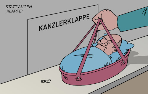 Cartoon: Statt Augenklappe (medium) by Erl tagged politik,regierung,ampel,spd,grüne,fdp,umfragetief,umfragen,minus,unzufriedenheit,bundeskanzler,olaf,scholz,rückgabe,babyklappe,augenklappe,verletzung,sturz,joggen,karikatur,erl,politik,regierung,ampel,spd,grüne,fdp,umfragetief,umfragen,minus,unzufriedenheit,bundeskanzler,olaf,scholz,rückgabe,babyklappe,augenklappe,verletzung,sturz,joggen,karikatur,erl