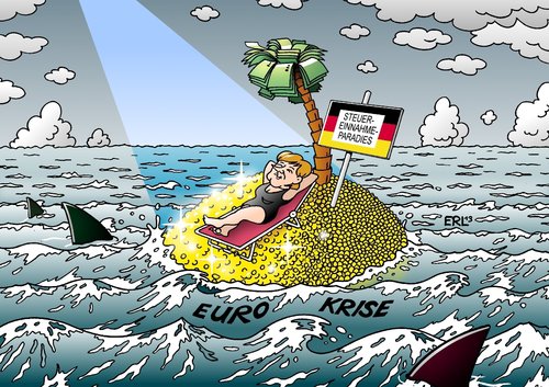 Cartoon: Steuereinnahmenparadies- (medium) by Erl tagged hai,palme,münzen,geldschein,geld,merkel,angela,bundeskanzlerin,schulden,euro,eurokrise,ozean,insel,paradies,robust,konjunktur,steuern,steuer,steuereinnahmen,deutschland,deutschland,steuereinnahmen,steuer,steuern,konjunktur,robust,paradies,insel,ozean,eurokrise,euro,schulden,bundeskanzlerin,angela,merkel,geld,geldschein,münzen,palme