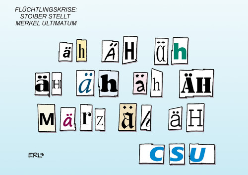 Cartoon: Stoiber (medium) by Erl tagged flüchtlinge,eu,deutschland,bundeskanzlerin,angela,merkel,cdu,kritik,csu,edmund,stoiber,änderung,reduzierung,flüchtlingszahlen,ultimatum,märz,aussprache,sprache,stammeln,äh,drohbrief,karikatur,erl,flüchtlinge,eu,deutschland,bundeskanzlerin,angela,merkel,cdu,kritik,csu,edmund,stoiber,änderung,reduzierung,flüchtlingszahlen,ultimatum,märz,aussprache,sprache,stammeln,äh,drohbrief,karikatur,erl