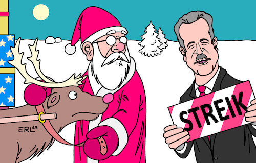 Cartoon: Streik (medium) by Erl tagged politik,bahnstreik,lokführer,gewerkschaft,gdl,claus,weselsky,ankündigung,streik,weihnachten,weihnachtsmann,rentier,schlitten,geschenke,karikatur,erl,politik,bahnstreik,lokführer,gewerkschaft,gdl,claus,weselsky,ankündigung,streik,weihnachten,weihnachtsmann,rentier,schlitten,geschenke,karikatur,erl