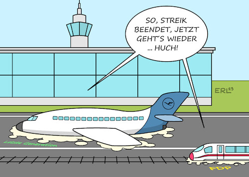 Cartoon: Streik beendet (medium) by Erl tagged politik,arbeit,tarifverhandlungen,streik,warnstreik,flughäfen,bahn,klimaprotest,sekundenkleber,letzte,generation,klima,klimawandel,klimaschutz,verkehr,flugzeug,fdp,karikatur,erl,politik,arbeit,tarifverhandlungen,streik,warnstreik,flughäfen,bahn,klimaprotest,sekundenkleber,letzte,generation,klima,klimawandel,klimaschutz,verkehr,flugzeug,fdp,karikatur,erl