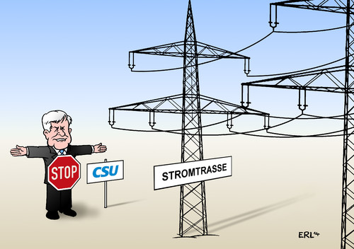 Cartoon: Stromtrasse (medium) by Erl tagged energie,energiewende,atomausstieg,erneuerbare,energien,strom,stromleitung,stromtrasse,bayern,csu,seehofer,stop,strommasten,karikatur,erl,energie,energiewende,atomausstieg,erneuerbare,energien,strom,stromleitung,stromtrasse,bayern,csu,seehofer,stop,strommasten