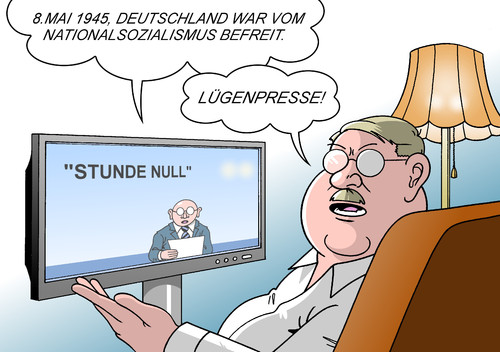 Cartoon: Stunde Null (medium) by Erl tagged zweiter,weltkrieg,nationalsozialismus,diktatur,hitler,kriegsende,achter,mai,1945,stunde,null,befreiung,rechtsextremismus,neonazis,lügenpresse,karikatur,erl,zweiter,weltkrieg,nationalsozialismus,diktatur,hitler,kriegsende,achter,mai,1945,stunde,null,befreiung,rechtsextremismus,neonazis,lügenpresse