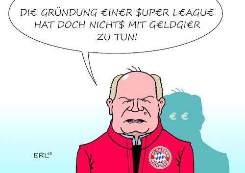 Cartoon: Super League (medium) by Erl tagged politik,sport,fußball,enthüllung,planung,super,league,europa,vereine,fc,bayern,münchen,geld,gier,geldgier,uli,hoeneß,euro,dollar,karikatur,erl,politik,sport,fußball,enthüllung,planung,super,league,europa,vereine,fc,bayern,münchen,geld,gier,geldgier,uli,hoeneß,euro,dollar,karikatur,erl