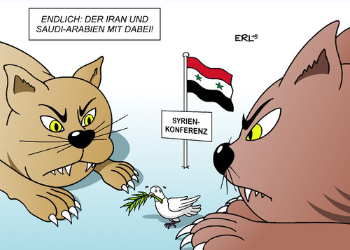 Cartoon: Syrien-Konferenz (medium) by Erl tagged erl,karikatur,katze,friedenstaube,frieden,eu,russland,usa,regionalmacht,arabien,saudi,iran,wien,konferenz,assad,diktator,bürgerkrieg,syrien,syrien,bürgerkrieg,diktator,assad,konferenz,wien,iran,saudi,arabien,regionalmacht,usa,russland,eu,frieden,friedenstaube,katze,karikatur,erl