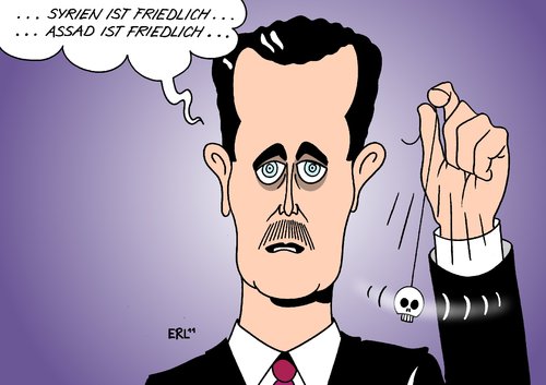 Cartoon: Syrien (medium) by Erl tagged syrien,diktator,assad,demokratiebewegung,revolution,aufstand,niederschlagung,schießbefehl,massenmord,beobachter,arabische,liga,hypnose,assad,demokratiebewegung,revolution,aufstand,niederschlagung,schießbefehl