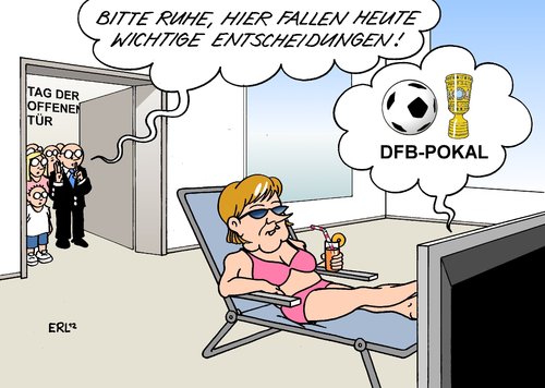 Cartoon: Tag der offenen Tür (medium) by Erl tagged cocktail,liegestuhl,sommer,hitze,wichtig,entscheidung,pokal,dfb,fußball,tür,offenen,der,tag,merkel,angela,bundeskanzlerin,merkel,bundeskanzlerin,fußball,dfb,pokal