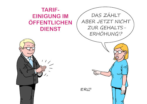 Cartoon: Tarifeinigung (medium) by Erl tagged politik,tarifverhandlungen,öffentlicher,dienst,arbeitgeber,kommunen,gewerkschaft,verdi,lohn,gehalt,gehaltserhöhungen,pflegerinnen,pfleger,krankenpflegerinnen,krankenpfleger,altenpflegerinnen,altenpfleger,coronaheldinnen,coronahelden,applaus,systemrelevant,corona,virus,pandemie,karikatur,erl,politik,tarifverhandlungen,öffentlicher,dienst,arbeitgeber,kommunen,gewerkschaft,verdi,lohn,gehalt,gehaltserhöhungen,pflegerinnen,pfleger,krankenpflegerinnen,krankenpfleger,altenpflegerinnen,altenpfleger,coronaheldinnen,coronahelden,applaus,systemrelevant,corona,virus,pandemie,karikatur,erl