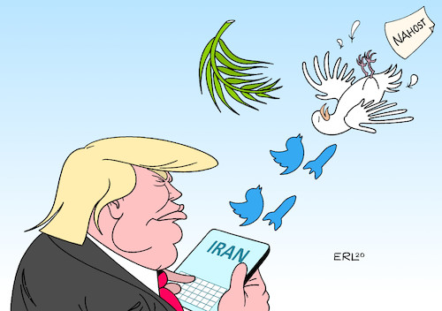 Cartoon: Taubenschießen (medium) by Erl tagged politik,usa,präsident,donald,trump,befehl,militärschlag,raketenangriff,general,iran,konfrontation,nahost,pulverfass,vergeltung,gefahr,eskalation,krieg,außenpolitik,twitter,schießen,friedenstaube,karikatur,erl,politik,usa,präsident,donald,trump,befehl,militärschlag,raketenangriff,general,iran,konfrontation,nahost,pulverfass,vergeltung,gefahr,eskalation,krieg,außenpolitik,twitter,schießen,friedenstaube,karikatur,erl