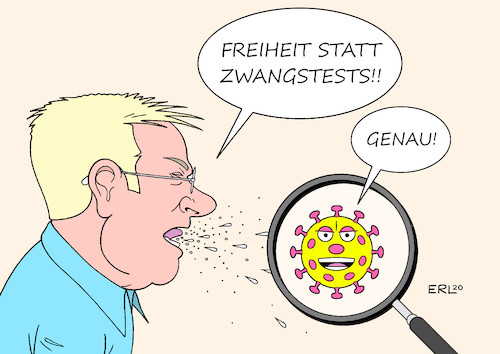 Cartoon: Testpflicht (medium) by Erl tagged politik,corona,pandemie,lockdown,lockerungen,reisen,urlaub,zweite,welle,rückkehrer,test,testpflicht,pflicht,freiheit,virus,karikatur,erl,politik,corona,pandemie,lockdown,lockerungen,reisen,urlaub,zweite,welle,rückkehrer,test,testpflicht,pflicht,freiheit,virus,karikatur,erl