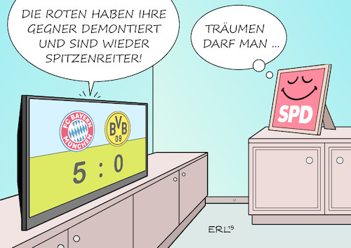 Cartoon: Träumerin (medium) by Erl tagged politik,sport,fußball,spitzenspiel,fc,bayern,münchen,bvb,borussia,dortmund,demontage,rückkehr,tabelle,spitze,spitzenreiter,traum,träumerin,spd,partei,karikatur,erl,politik,sport,fußball,spitzenspiel,fc,bayern,münchen,bvb,borussia,dortmund,demontage,rückkehr,tabelle,spitze,spitzenreiter,traum,träumerin,spd,partei,karikatur,erl