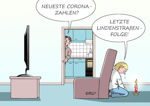 Cartoon: Trauer (medium) by Erl tagged politik,corona,krise,virus,coronakrise,coronavirus,beschränkungen,kontaktverbot,quarantäne,zahlen,erkrankungen,infektionen,todesfälle,trauer,fernsehen,serie,fernsehserie,lindenstraße,ende,letzte,folge,medien,karikatur,erl,politik,corona,krise,virus,coronakrise,coronavirus,beschränkungen,kontaktverbot,quarantäne,zahlen,erkrankungen,infektionen,todesfälle,trauer,fernsehen,serie,fernsehserie,lindenstraße,ende,letzte,folge,medien,karikatur,erl