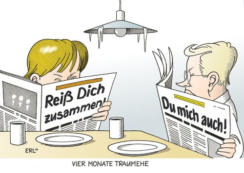 Cartoon: Traumehe (medium) by Erl tagged union,cdu,csu,fdp,koalition,schwarz,gelb,streit,medien,interview,merkel,westerwelle,union,cdu,csu,fdp,koalition,schwarz,gelb,streit,medien,interview,angela merkel,guido westerwelle,angela,merkel,guido,westerwelle