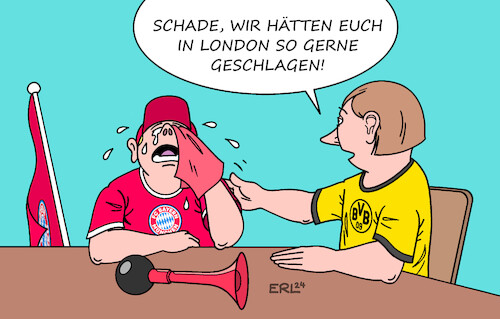 Cartoon: Trost aus Dortmund (medium) by Erl tagged politik,sport,fussball,champions,league,halbfibale,real,madrid,fc,bayern,münchen,niederlage,trauma,schiedsrichter,fehlentscheidung,trost,borussia,dortmund,finale,wembley,london,karikatur,erl,politik,sport,fussball,champions,league,halbfibale,real,madrid,fc,bayern,münchen,niederlage,trauma,schiedsrichter,fehlentscheidung,trost,borussia,dortmund,finale,wembley,london,karikatur,erl