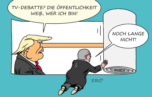 Cartoon: Trump (medium) by Erl tagged politik,usa,präsidentschaftswahl,vorwahlen,kandidaten,republikaner,tv,debatte,absage,expräsident,donald,trump,bekanntheit,öffentlichkeit,rechtspopulismus,rechtsextremismus,anklagen,staatsanwaltschaft,justiz,ermittlungen,wahrheit,lügen,pinocchio,nase,karikatur,erl,politik,usa,präsidentschaftswahl,vorwahlen,kandidaten,republikaner,tv,debatte,absage,expräsident,donald,trump,bekanntheit,öffentlichkeit,rechtspopulismus,rechtsextremismus,anklagen,staatsanwaltschaft,justiz,ermittlungen,wahrheit,lügen,pinocchio,nase,karikatur,erl