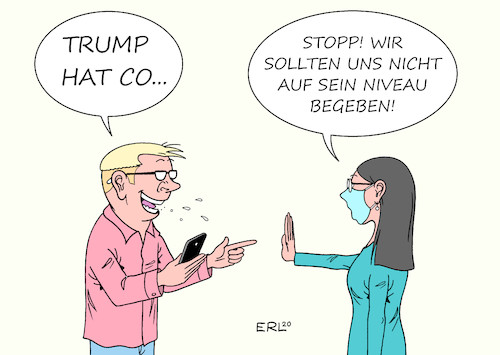 Cartoon: Trump Corona (medium) by Erl tagged politik,usa,präsident,donald,trump,infektion,covid19,positiv,corona,virus,pandemie,wahlkampf,wahl,maske,tv,duell,niveau,schadenfreude,menschlichkeit,anstand,karikatur,erl,politik,usa,präsident,donald,trump,infektion,covid19,positiv,corona,virus,pandemie,wahlkampf,wahl,maske,tv,duell,niveau,schadenfreude,menschlichkeit,anstand,karikatur,erl