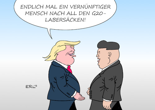 Cartoon: Trump Kim (medium) by Erl tagged politik,überraschung,treffen,donald,trump,kim,jong,un,überschreitung,grenze,nordkorea,erster,us,präsident,geltungssucht,theater,bilanz,g20,misserfolg,klimaschutz,erde,karikatur,erl,politik,überraschung,treffen,donald,trump,kim,jong,un,überschreitung,grenze,nordkorea,erster,us,präsident,geltungssucht,theater,bilanz,g20,misserfolg,klimaschutz,erde,karikatur,erl