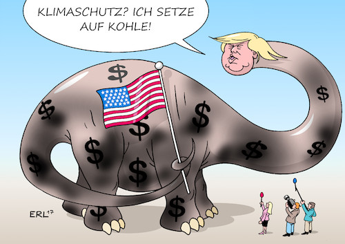 Cartoon: Trump Klima (medium) by Erl tagged usa,präsident,donald,trump,kündigung,klimaschutz,abkommen,paris,klimaabkommen,klimawandel,erderwärmung,co2,ausstoß,begrenzung,erneuerbare,energien,energiewende,vereinbarung,verpflichtung,rechtspopulismus,kohle,geld,dollar,technologie,vergangenheit,dinosaurier,karikatur,erl,usa,präsident,donald,trump,kündigung,klimaschutz,abkommen,paris,klimaabkommen,klimawandel,erderwärmung,co2,ausstoß,begrenzung,erneuerbare,energien,energiewende,vereinbarung,verpflichtung,rechtspopulismus,kohle,geld,dollar,technologie,vergangenheit,dinosaurier,karikatur,erl