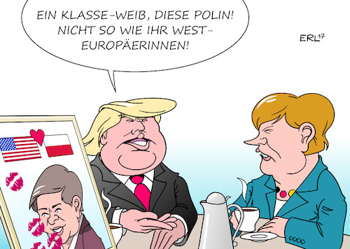 Cartoon: Trump Polen (medium) by Erl tagged usa,präsident,donald,trump,rechtspopulismus,sexismus,weib,frau,kuss,besuch,polen,ministerpräsidentin,beata,szydlo,regierung,nationalkonservativ,freundschaft,eifersüchtig,machen,eu,westeuropa,brüssel,deutschland,g20,gipfel,hamburg,bundeskanzlerin,angela,merkel,klimaschutz,freihandel,karikatur,erl,usa,präsident,donald,trump,rechtspopulismus,sexismus,weib,frau,kuss,besuch,polen,ministerpräsidentin,beata,szydlo,regierung,nationalkonservativ,freundschaft,eifersüchtig,machen,eu,westeuropa,brüssel,deutschland,g20,gipfel,hamburg,bundeskanzlerin,angela,merkel,klimaschutz,freihandel,karikatur,erl