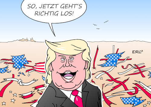 Cartoon: Trump startet durch (medium) by Erl tagged usa,donald,trump,praesident,vereidigung,inauguration,amtsantritt,erster,arbeitstag,motivation,eifer,twitter,rechtspopulismus,hitzkopf,gefahr,wahlkampf,schlammschlacht,spaltung,vereinigung,karikatur,erl,usa,donald,trump,praesident,vereidigung,inauguration,amtsantritt,erster,arbeitstag,motivation,eifer,twitter,rechtspopulismus,hitzkopf,gefahr,wahlkampf,schlammschlacht,spaltung,vereinigung,karikatur,erl