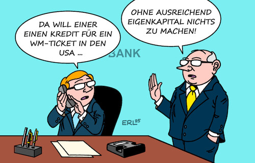 Cartoon: Trump und Infantino wieder (medium) by Erl tagged politik,sport,fußbal,wm,usa,ticketpreise,abzocke,fifa,infantino,trump,kredit,eigenkapital,bank,karikatur,erl,politik,sport,fußbal,wm,usa,ticketpreise,abzocke,fifa,infantino,trump,kredit,eigenkapital,bank,karikatur,erl