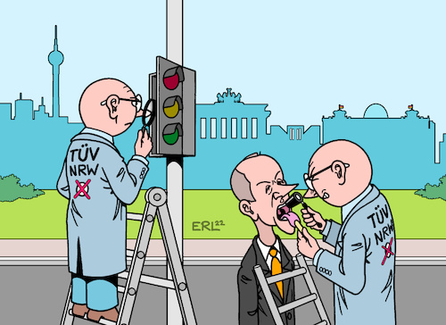 Cartoon: TÜV für Ampel und Merz (medium) by Erl tagged politik,wahl,landtagswahl,nrw,nordrhein,westfalen,test,bundesregierung,ampel,spd,güne,fdp,opposition,union,cdu,friedrich,merz,tüv,prüfung,berlin,karikatur,erl,politik,wahl,landtagswahl,nrw,nordrhein,westfalen,test,bundesregierung,ampel,spd,güne,fdp,opposition,union,cdu,friedrich,merz,tüv,prüfung,berlin,karikatur,erl